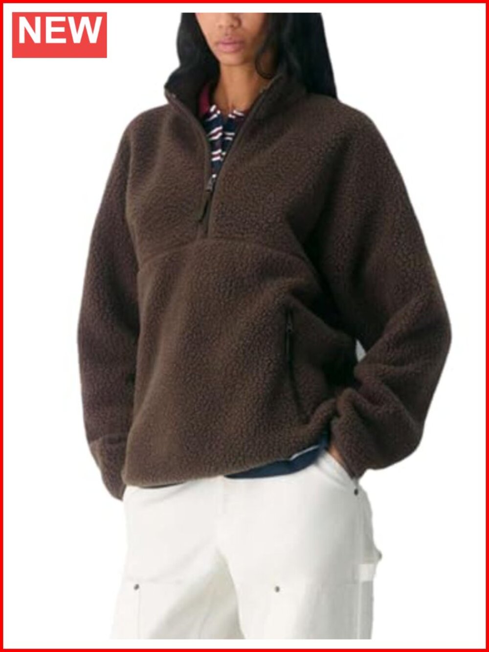 Women's Quarter Zip Fleece Pullover Fuzzy Sherpa Jacket Long Sleeve